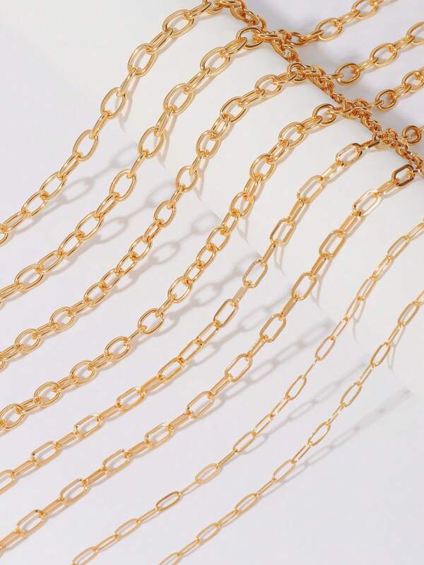 سلسلة مطلية بالذهب بشكل دائري ومربع بطول 2 متر، سلاسل مجوهرات DIY مناسبة للقلائد والأساور وسلاسل الخصر والسلاسل المعلقة