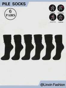 6 đôi tất dày ấm áp cho nữ dùng khi chơi thể thao ngoài trời, màu đen, thích hợp cho mùa thu/đông - màu đen - Xem 5