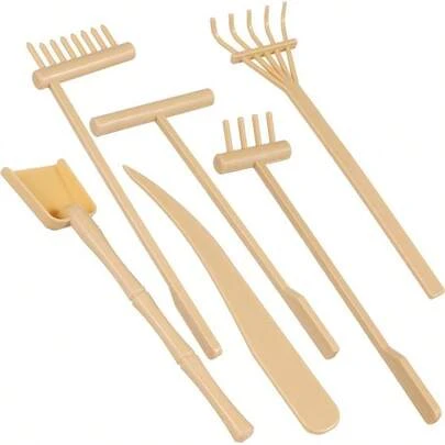 6pcs Zen Garden Rake Sandbox, Zen Garden Rake Tools Desktop Sand Rock Push Drawing Pen Zen Garden AccessoriesBeige