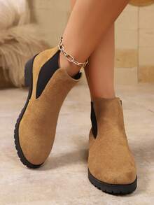 Women's Solid Color Round Toe Casual Fashion Slip-On Chelsea Ankle Boots