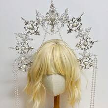 1 件镀金哥特式皇冠头带 - 锌合金童话光环发箍 - 闪亮水晶装饰派对头饰，适合婚礼、订婚、摄影、角色扮演和生日庆祝