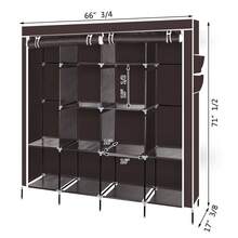 67" Dark Brown Portable Clothes Closet Wardrobe – 12 Shelves & 4 Side Pockets, Storage Rack – Ideal For Bedroom, Dorm, Guest Room – Organizes Clothes, Accessories – Space-Saving - Black - View 3