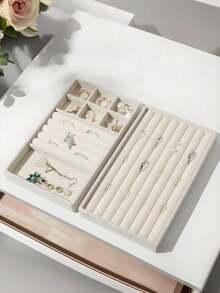 5 Pcs Beige Jewelry Trays, Empty Jewelry Trays, Ring And Necklace Storage Trays, Rectangular Jewelry Storage Containers, Jewelry Display Trays, Drawer Divider Storage Trays, Small Item Storage Organizers, Stackable Jewelry Storage Trays