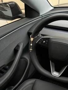 1 x Đồ trang trí tràng hạt vô lăng | Phụ kiện mặt dây chuyền tràng hạt ô tô | Trang trí xe hơi | Mặt dây chuyền ô tô | Trang trí mặt dây chuyền ô tô thời trang độc đáo - Thập tự giá ngọc trai - Xem 3