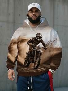 Ombre Gradient Men's Spring/Autumn Hoodie, Racing Print Men's Casual Plus Size Long Sleeve Sweatshirt, Versatile Plus Size Men's Hoodie For Workout, Gym, Casual Gathering