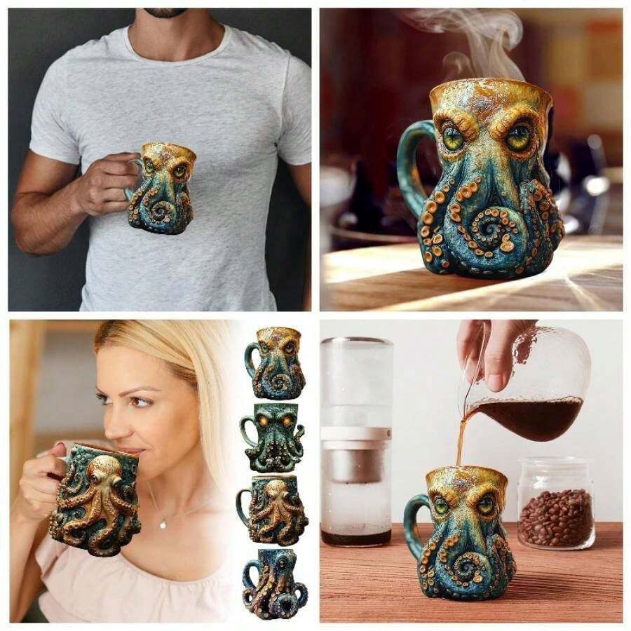 Cthulhu - Inspired Tankard u2013 3D OctopusKraken Beer Mug, Medieval Drinkware Bar, Home, or Game Night, Gothic Fantasy Collector Men - Color A + 12*10*12cm - Ver 1