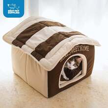 Best Pet Supplies Dog House Bed Crate Mat Tent Indoor Round Soft Plush For Small, Medium, And Large Breeds - Beige W/Brown Stripes, 16 X 16 X 14" - Booster (Nâu) - Xem 5