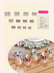 24片豹纹花卉方形中号按压式美甲贴片，朋克风金色珠饰，适合女性和女孩美甲沙龙人造指甲装饰美甲用品 - 彩色 - 查看 2