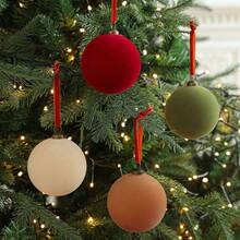 6 قطع زينة شجرة عيد الميلاد من المخمل - كرات بلاستيكية مغطاة بالنسيج، غير كهربائية، بدون ريش، مناسبة بشكل عام لديكورات العطلات
