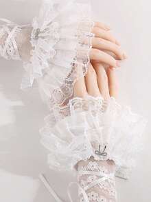 1 đôi găng tay hở ngón kiểu Lolita viền ren xếp nếp, cổ tay ren đen trắng, phụ kiện váy dự tiệc, găng tay cưới. - Nhiều màu - Xem 4