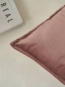 1 件天鹅绒边缘抱枕套纯色方形靠垫套适用于沙发、卧室和汽车 - 藕粉色 - 查看 7