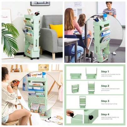 Mobile Bookshelf With Wheels Bookshelf Trolley Small, Book Storage Trolley Cart 5 - Tier Rolling Bookcase, Movable Bookshelf Trolley Slim Bookcase Liv