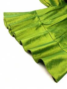 Plus Size Women's Shiny Puff Lantern Short Sleeve Blouse Asymmetrical Ruffled Party Cocktail Work Tops