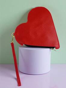 Red Solid Color Minimalist Luxury Heart-Shaped Wristlet Bag, New Heart-Shaped Burgundy Women's Clutch Bag, Lightweight Casual Sweet Style Coin Purse, Small Handbag For Daily Office Use. Suitable For Girls, Female College Students, Beginners And White-Collar Workers. Ideal For Office, University, Work, Business, Commuting, Outdoor Activities, Travel And Outings - Red - View 9