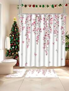 1 buc perdea de duș roz cu flori de cireș japoneze Sakura florale de primăvară decorative perdea de baie decor de Crăciun