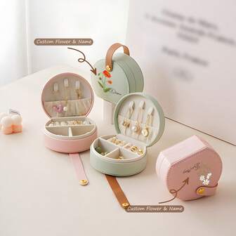 Caja de joyería personalizada para damas de honor con nombre, estuche de viaje personalizado con flor de nacimiento, caja de joyería para damas de honor, recuerdos de boda, regalos para ella