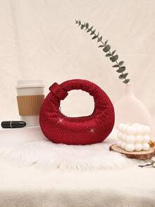 优雅女士闪亮新月形手拿包，镶钻派对包，算盘包，慵懒闪亮手提包，水钻托特包，闪亮包/亮片包，小型派对包，送给女士的趣味礼物，生日礼物 - 紅色 - 查看 4