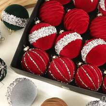 16Pcs Christmas Ball Ornaments Set Flocking Balls Tree Hanging Decor For Home Holiday Party - 紅色 - 查看 2