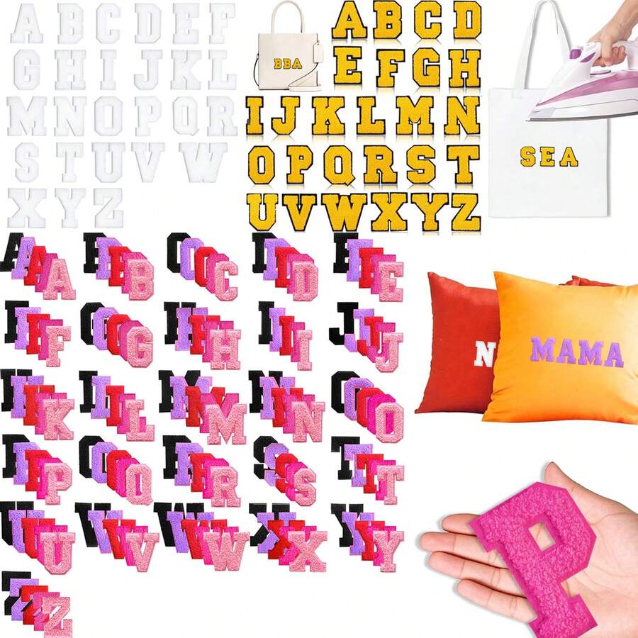 Iron On Patches Letters 1/26pcs A-Z Alphabet Patches Animal Shaped DIY Motif Iron On Or Sew On Patches Appliques For Jeans Jackets Backpacks - Yellow - View 1