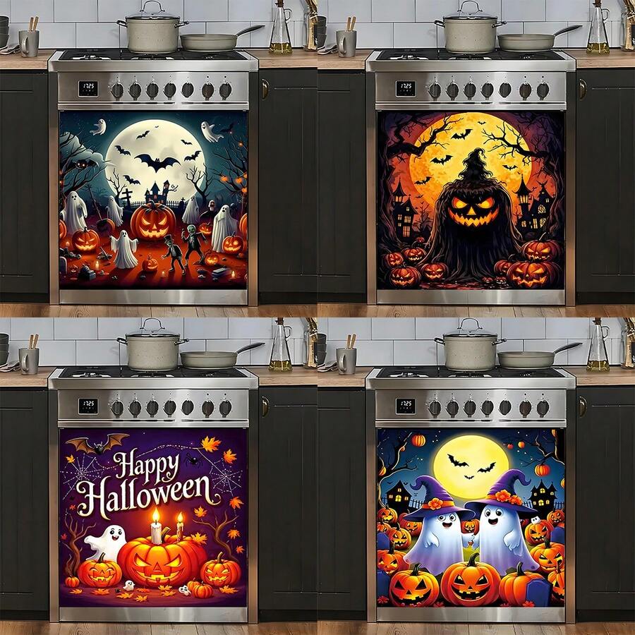 1 pièce Autocollant magnétique plat avec motif fantôme et citrouille d'Halloween, facile à nettoyer au lave-vaisselle, sans colle nécessaire, convient aux appareils de cuisine (lave-vaisselle, réfrigérateur), décoration de fête, accents saisonniers pour la maison, lavable et réutilisable, décoration intérieure