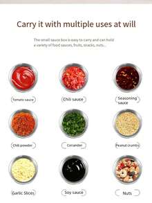 4pcs Kitchen Compact And Portable Compartments For Condiments, Outdoor Picnic Stainless Steel Sauce Cups, Sealed And Covered Salad Ketchup Seasoning Containers, Pp Covered Dipping Sauces, One Box Of Flavors Without Cross-Contamination