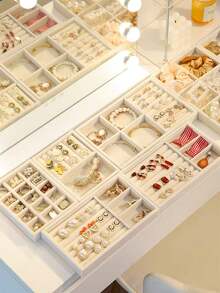 5 Pcs Beige Jewelry Trays, Empty Jewelry Trays, Ring And Necklace Storage Trays, Rectangular Jewelry Storage Containers, Jewelry Display Trays, Drawer Divider Storage Trays, Small Item Storage Organizers, Stackable Jewelry Storage Trays