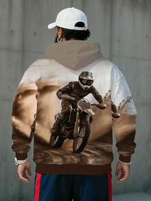 Ombre Gradient Men's Spring/Autumn Hoodie, Racing Print Men's Casual Plus Size Long Sleeve Sweatshirt, Versatile Plus Size Men's Hoodie For Workout, Gym, Casual Gathering