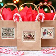 20pcs Vintage Christmas Stickers, Festive Designs With Snowman, Santa & Xmas Tree, Funny Stickers For Candy Bag, Coffee Cups & Party Favor Decor, Holiday Gifts, Christmas Labels Stickers