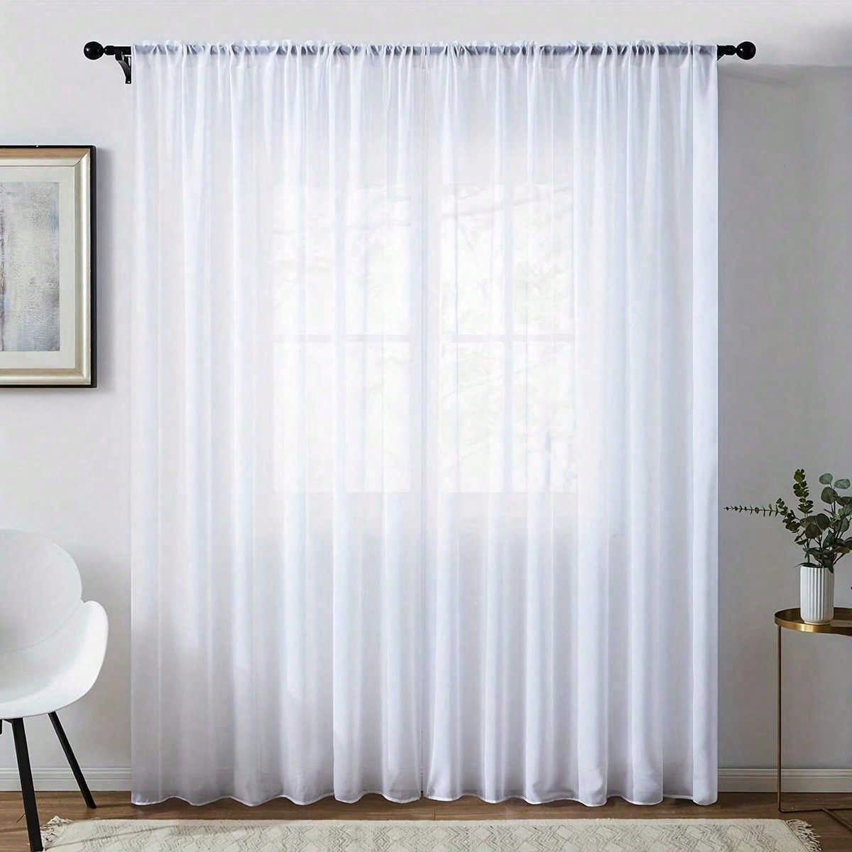 Pieza/2 piezas Cortina, cortina de gasa suave con bolsillos para barra, transparente a la luz del sol, puño clásico y de moda, fácil de cuidar, ade