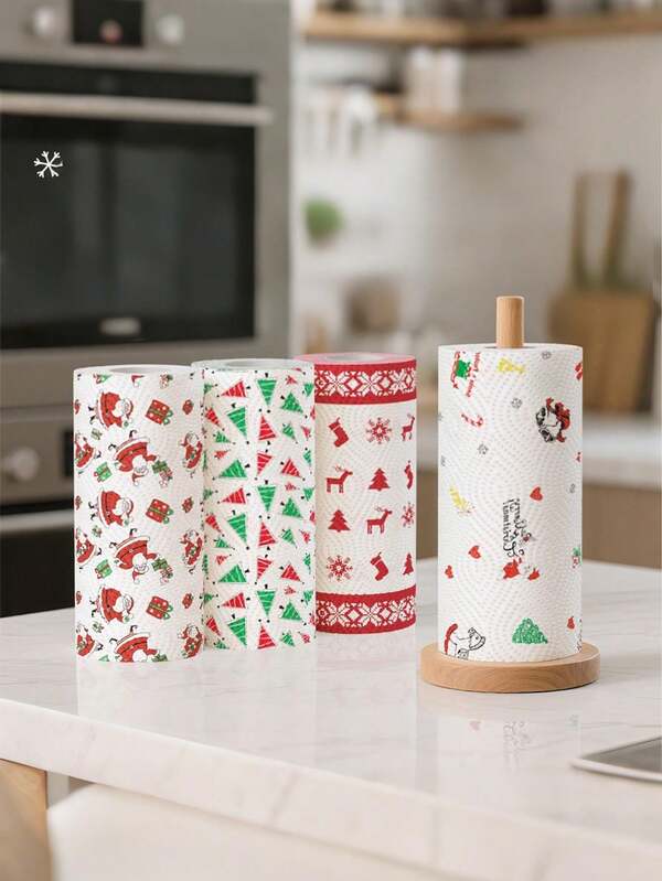 1 قطعة ورق مطبخ عيد الميلاد، ورق لفة سميك ثلاثي الطبقات، ورق مطبخ يمكن التخلص منه للتنظيف الرطب والجاف متعدد الاستخدامات، مناشف ورقية للمطبخ قابلة للغسيل للاستخدام الرطب والجاف، مستلزمات تنظيف، اختيار عشوائي للأنماط، أدوات تنظيف منزلية لعيد الميلاد، هدية عيد الميلاد