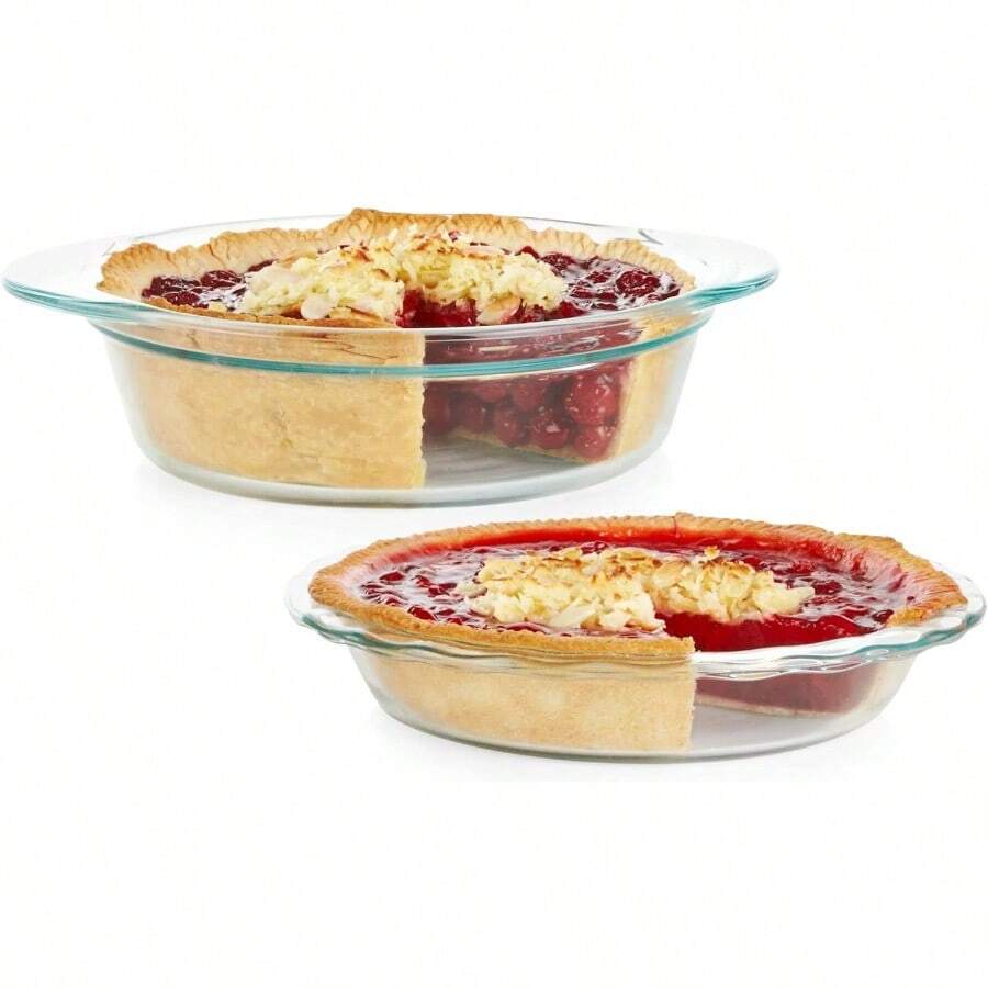 Pyrex Deep Juego de 2 platos de vidrio para hornear 9.5 pulgadas utensilios redondos para hornear lavaplatos microondas congelador y horno precalentado - Por supuesto - Ver 1