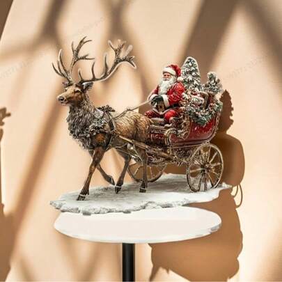 1pc Classic Acrylic Santa Claus And Reindeer Sleigh Statue, Desktop Decor, Boho Style Christmas Decoration, Suitable For Home, Office, Bedroom, Cafe - Versatile Holiday Decor, Unique Gift Idea