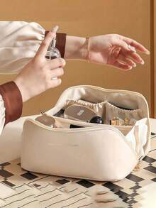 1 pieza Bolsa de maquillaje impermeable de cuero PU, bolsa de almacenamiento de cosméticos, bolsa de aseo portátil, bolsa de almacenamiento multifuncional para viajes, bolsa de cuidado de la piel, bolsa de aseo de gran capacidad, bolsa de viaje multifuncional para mujer, bolsa de aseo, organización y almacenamiento de cosméticos, organización y almacenamiento de baño, artículos esenciales para viajes, artículos esenciales para cruceros, accesorios de viaje, almacenamiento de baño, almacenamiento de joyas, almacenamiento de lápiz labial, almacenamiento de esmalte de uñas, regalo de Pascua, regalo de dama de honor - Multicolor - Ver 2