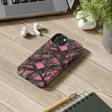 Coquette Pink Realtree Camo Tough Phone Case, Gifts For Her, Hunting Gift, Camo Phone Case For IPhone 16 15Pro, 14, 13, 12, 11, 8, XR Mini, Pro Max, Plus Protection - 混合色1 - 查看 3