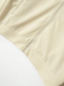 2 件套男士休闲套装，包括 1 件带口袋和翻领的拉链夹克 + 1 条休闲裤，春秋 - 卡其色 - 查看 8