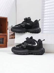 6-18 Years Old Unisex Kids Casual Stylish Black Sports Shoes, Boys Outdoor Running Hiking Non-Slip Durable Sneakers, Girls Soft Bottom Comfortable Lightweight Casual Shoes For Daily Life And School, Unisex Classic Black & White Platform Chunky Sneakers