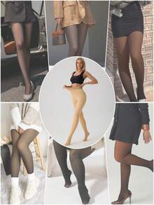 Women's High-Waist Fake Sheer Fleece-Lined Tight Leggings - Non-See-Through, Stretchy Comfortable, Tummy-Control & Butt-Lifting, Warm For Cold Weather Layering, Durable - Màu be - Xem 5