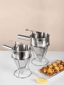 1pc, Stainless Steel Piston Funnel, Octopus Balls Tools With Rack, Batter Dispenser Cake Decorating Tool, Funnel Dispenser With Stand For Takoyaki And Baking, Kitchen Utensils, Apartment Essentials, College Dorm Essentials, Back To School Supplies