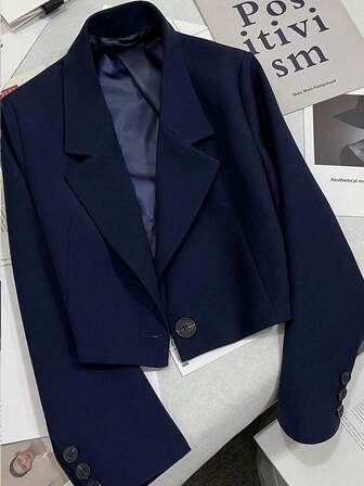 Women's Solid Color Lapel NeckLong Sleeve Single-Button Casual Blazer Jacket, Suitable For Banquets, Weddings, Valentine's Day Or Other Important Occasions, And Parties