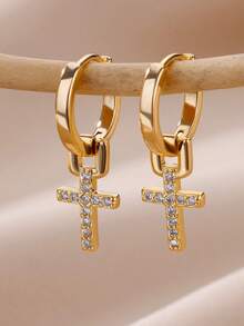 1 Paar ägyptische Ankh Kreuz Creolen für Frauen Männer, vergoldet Edelstahl Lebensschlüssel Ohrringe, ägyptisches Glücksamulett Schmuck