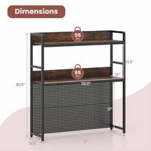 2-Tier Countertop Desktop Bookshelf W/ Metal Pegboard 2 Anti-Tipping Devices - Black - View 4