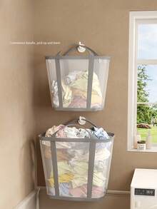 1 pieza Cesta de lavandería plegable duradera, bolsa de compras de supermercado, bolsa de viaje al aire libre, cesta de lavandería de malla con apertura, cesta de almacenamiento de ropa plegable con asas reforzadas, adecuada para lavandería, baño, dormitorio o viaje, cestas de lavandería