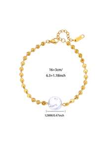 1 PC Fashion Faux Pearl Round Pendant Bracelet For Women Stainless Steel Gold Color Chain Bracelet 2025 New Party Wedding Couple Jewelry Gift