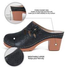 Ecetana Women's Summer Slip-On Mules Sandals With High Heel Chunky Block Heel And Beautiful Floral Decoration - Extremely Lightweight And Super Comfortable For All-Day Use - Perfect For Various Occasions Including Beach Vacation, Walking, Daily Commuting, Leisure Outings, Parties And Gatherings - Features A Durable And Slip-Resistant Sole For Safety And Long-Lasting Wear - A Must-Have Addition To Your Women's Summer Shoe Collection For 2025.Women's Black High-Heeled Sandals.Zapatillas De Tacon Mujer,Black Heels Women - 9305 đen - Xem 2