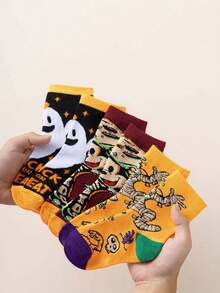 Disney 6/3 双正品儿童袜子，骷髅、米老鼠、南瓜万圣节恶棍、新年礼物袜、卡通圣诞新年人物袜子、新奇袜子、袜子、儿童室内地板袜 - 彩色 - 查看 9