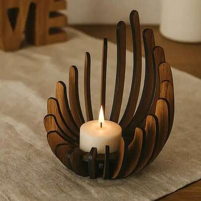 1个手工莲花烛台（不含蜡烛），木质莲花烛台，房间装饰工艺品，家居装饰烛台，莲花造型烛台，优雅烛台装饰，适用于婚礼、家居、圣诞节、母亲节 - 无需电池，现代简约装饰，手工制作，四季皆宜