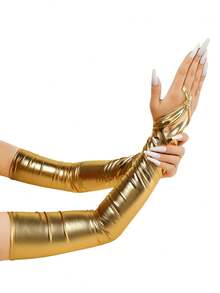 1 Pair Solid Color Rhinestone PU Leather Long Gloves, Suitable For Performance, COS, Holiday Costumes, Musical Theater, Punk/Y2K Style