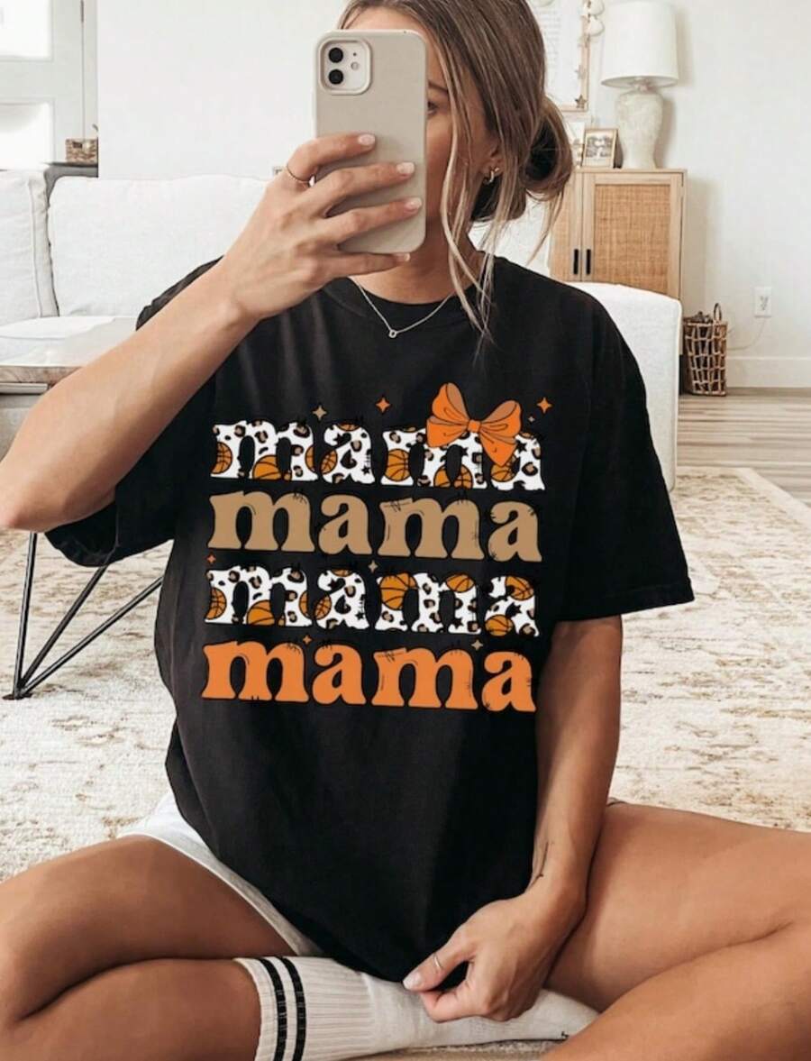 Coquette Mama Basketball Shirt For Basketball Mom Shirt Womens Basketball TShirt Basketball Lover Gift For Basketball Season - màu đen - Xem 1