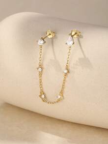 EleRunis 1 pieza Pendiente de plata de ley 925 con ajuste de garra y borla larga para cartílago y hélix, joyería para mujer para uso diario, boda, fiesta, compromiso, aniversario y Día de San Valentín