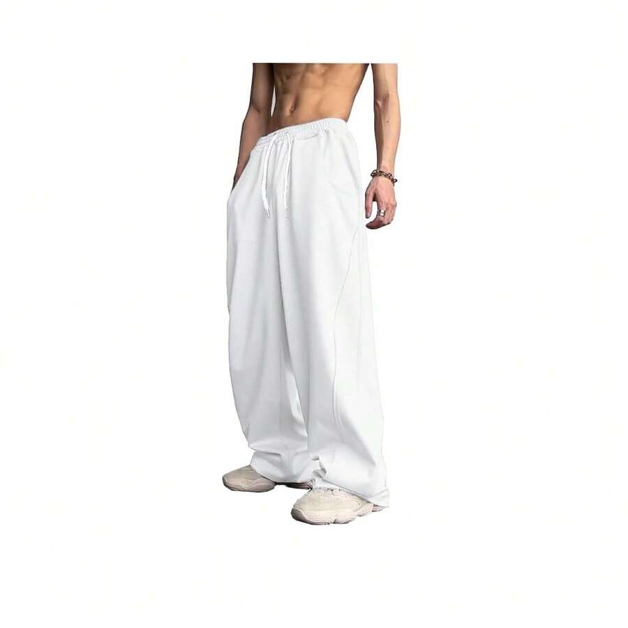 WZIKAI Men's Baggy Sweatpants Elastic Waist Drawstring Wide Leg Sweatpants Casual Loose Baggy Joggers With Pockets{"Size_name":"XX-Large","Color_name":"White"} - 白色 - 查看 1